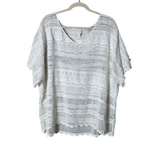 Chicos Womens Crochet Blouse Top Size XL Festival Beachy Resort Cover Up‎ White